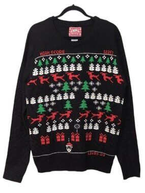 JEM Mens Retro 8 Bit Gamer Ugly Christmas Sweater Size Medium Black Pullover